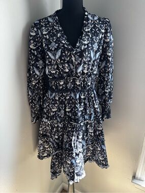 Sail to Sable Navy Floral Ruffle-Trim Dress